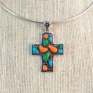Multi Stone cross 925 sterling silver
